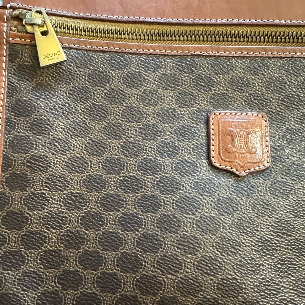 Vintage CELINE Macadam Monogram Clutch Wristlet - Brown Leather - Italy - Picture 4 of 8